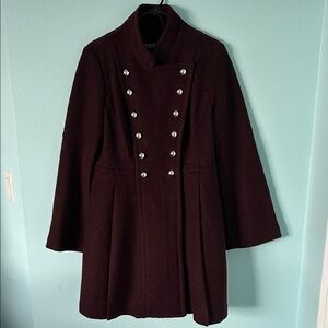Guess Double-Breasted Dark Burgundy Pea Coat